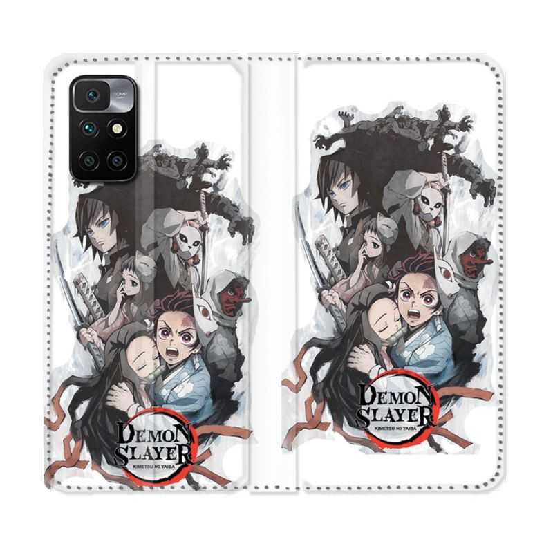 Housse Cuir Portefeuille Pour Xiaomi Redmi 10 Manga Demon Slayer Blanc