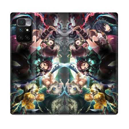Housse Cuir Portefeuille Pour Xiaomi Redmi 10 Manga Demon Slayer Groupe