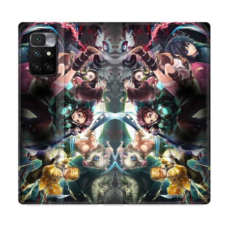Housse Cuir Portefeuille Pour Xiaomi Redmi 10 Manga Demon Slayer Groupe