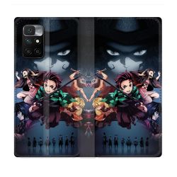 Housse Cuir Portefeuille Pour Xiaomi Redmi 10 Manga Demon Slayer Noir