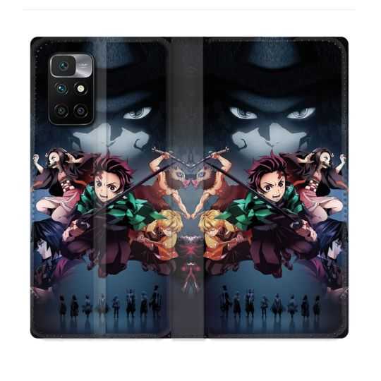 Housse Cuir Portefeuille Pour Xiaomi Redmi 10 Manga Demon Slayer Noir