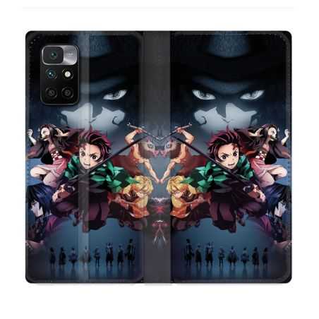 Housse Cuir Portefeuille Pour Xiaomi Redmi 10 Manga Demon Slayer Noir