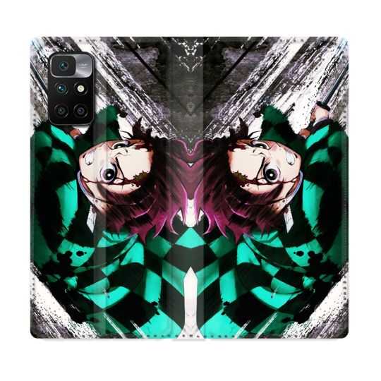 Housse Cuir Portefeuille Pour Xiaomi Redmi 10 Manga Demon Slayer Tanjiro