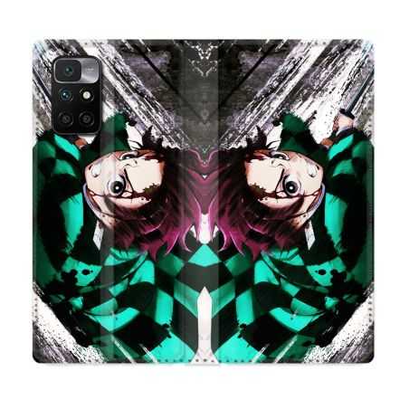 Housse Cuir Portefeuille Pour Xiaomi Redmi 10 Manga Demon Slayer Tanjiro