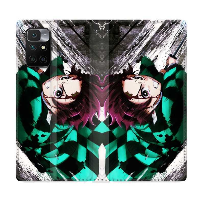 Housse Cuir Portefeuille Pour Xiaomi Redmi 10 Manga Demon Slayer Tanjiro
