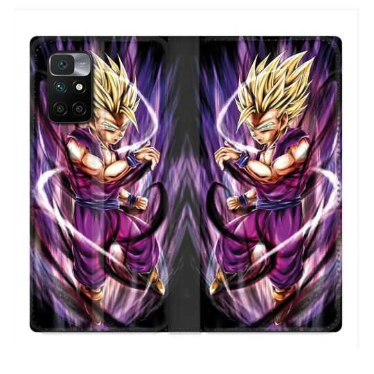 Housse Cuir Portefeuille Pour Xiaomi Redmi 10 Manga Dragon Ball Sangohan Violet