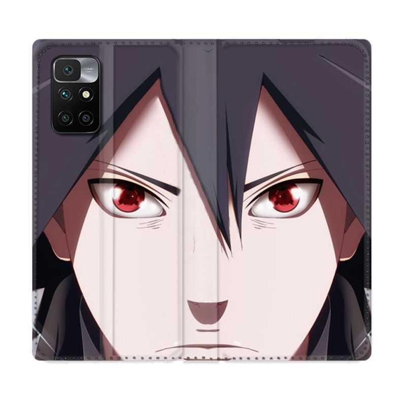 Housse Cuir Portefeuille Pour Xiaomi Redmi 10 Manga Naruto Sasuke visage
