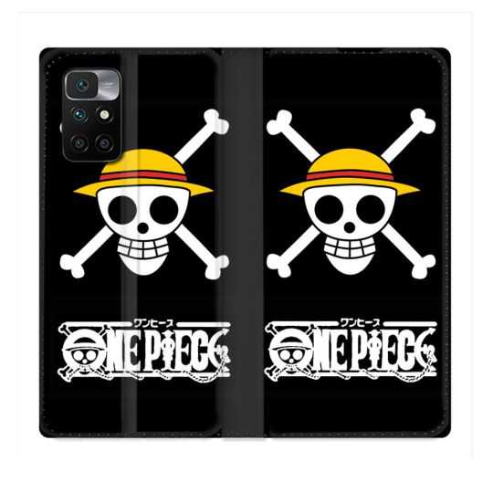 Housse Cuir Portefeuille Pour Xiaomi Redmi 10 Manga One Piece Tete de Mort
