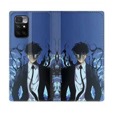Housse Cuir Portefeuille Pour Xiaomi Redmi 10 Manga Solo Leveling Sung Bleu
