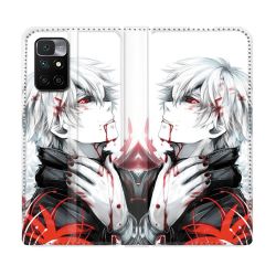 Housse Cuir Portefeuille Pour Xiaomi Redmi 10 Manga Tokyo Ghoul Kaneki Blanc