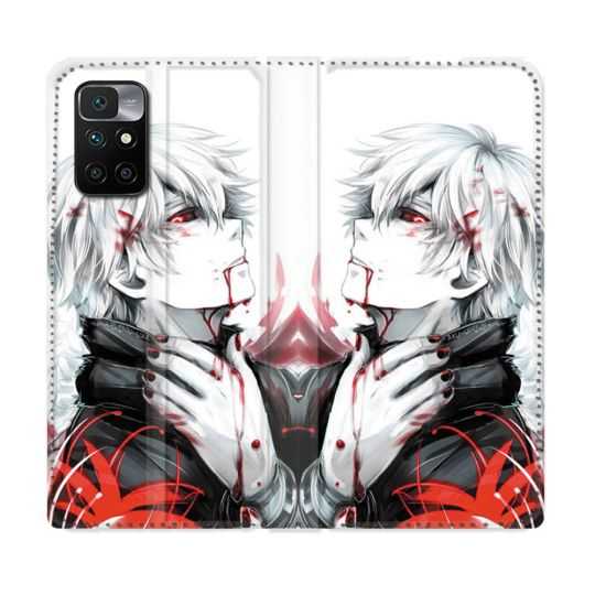 Housse Cuir Portefeuille Pour Xiaomi Redmi 10 Manga Tokyo Ghoul Kaneki Blanc