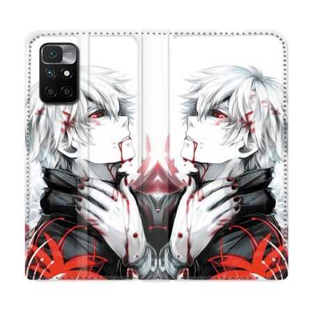 Housse Cuir Portefeuille Pour Xiaomi Redmi 10 Manga Tokyo Ghoul Kaneki Blanc