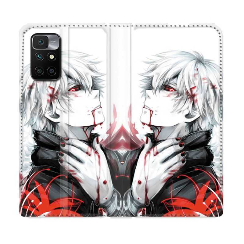 Housse Cuir Portefeuille Pour Xiaomi Redmi 10 Manga Tokyo Ghoul Kaneki Blanc