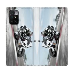 Housse Cuir Portefeuille Pour Xiaomi Redmi 10 Moto Course GP Blanche