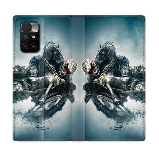 Housse Cuir Portefeuille Pour Xiaomi Redmi 10 Moto Cross Ombre
