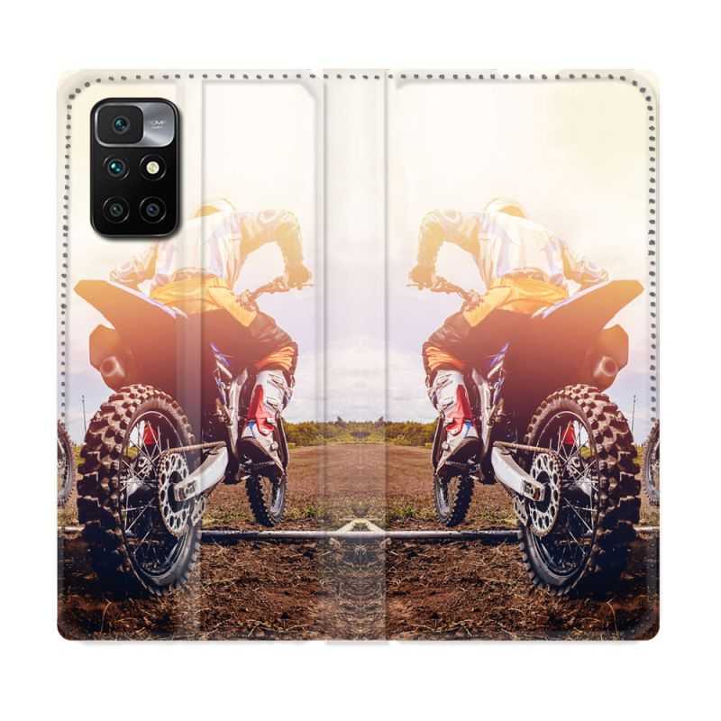 Housse Cuir Portefeuille Pour Xiaomi Redmi 10 Moto Cross Soleil