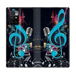 Housse Cuir Portefeuille Pour Xiaomi Redmi 10 Musique Cle Sol Bleu