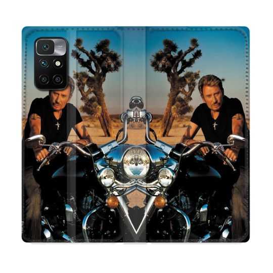Housse Cuir Portefeuille Pour Xiaomi Redmi 10 Musique Johnny Hallyday Moto