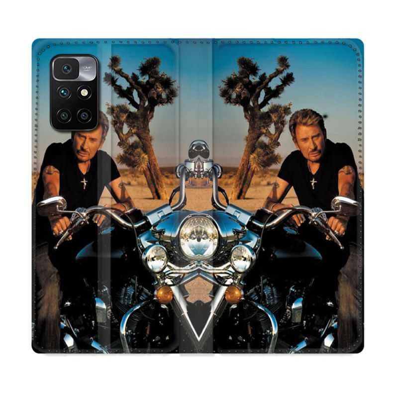 Housse Cuir Portefeuille Pour Xiaomi Redmi 10 Musique Johnny Hallyday Moto