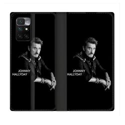 Housse Cuir Portefeuille Pour Xiaomi Redmi 10 Musique Johnny Hallyday Noir