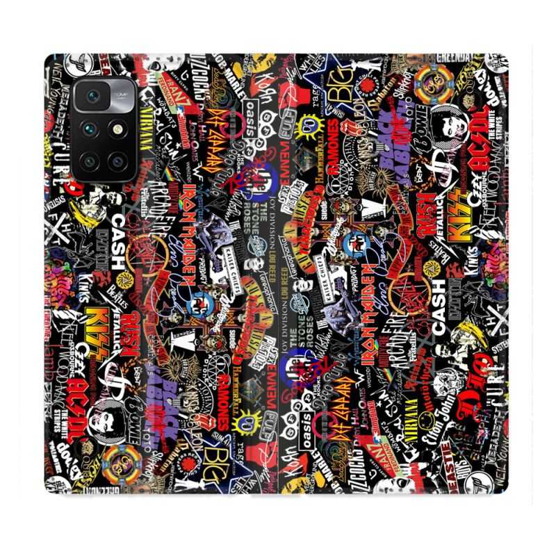 Housse Cuir Portefeuille Pour Xiaomi Redmi 10 Musique Rock Groupe