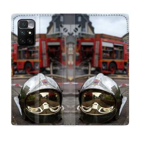 Housse Cuir Portefeuille Pour Xiaomi Redmi 10 Pompier Casque Camion