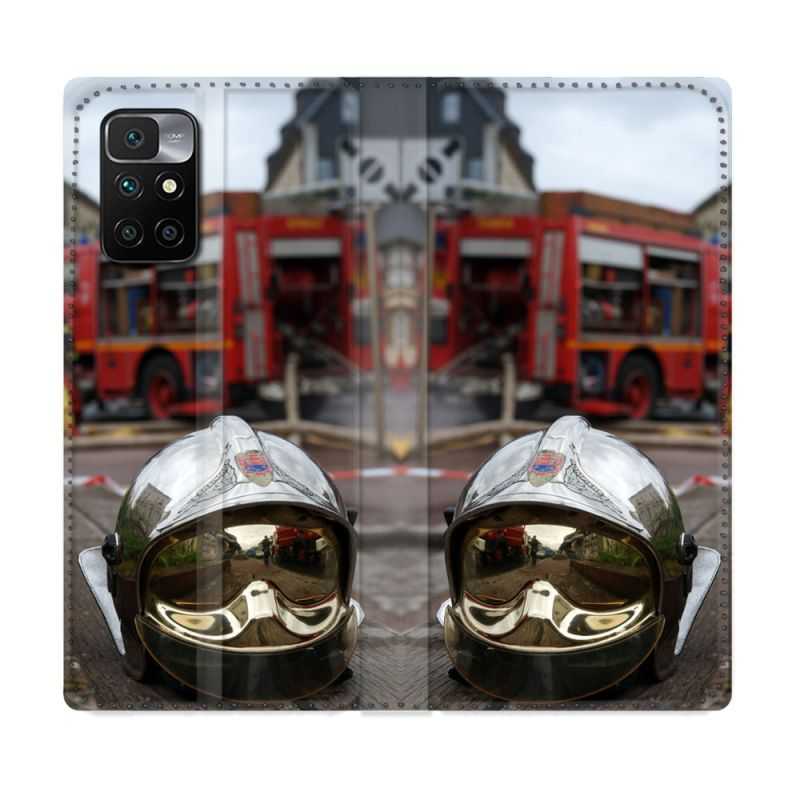 Housse Cuir Portefeuille Pour Xiaomi Redmi 10 Pompier Casque Camion