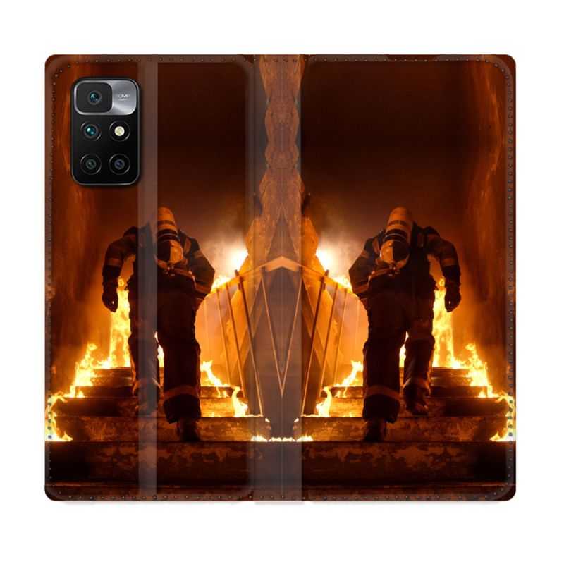 Housse Cuir Portefeuille Pour Xiaomi Redmi 10 Pompier Escalier