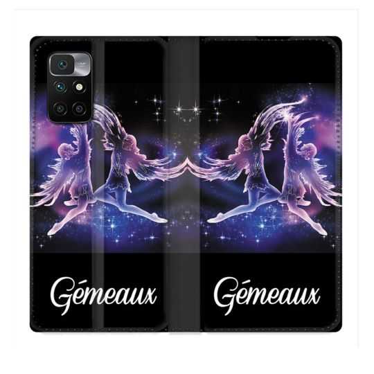 Housse Cuir Portefeuille Pour Xiaomi Redmi 10 Signe Zodiaque 2 Gémeaux