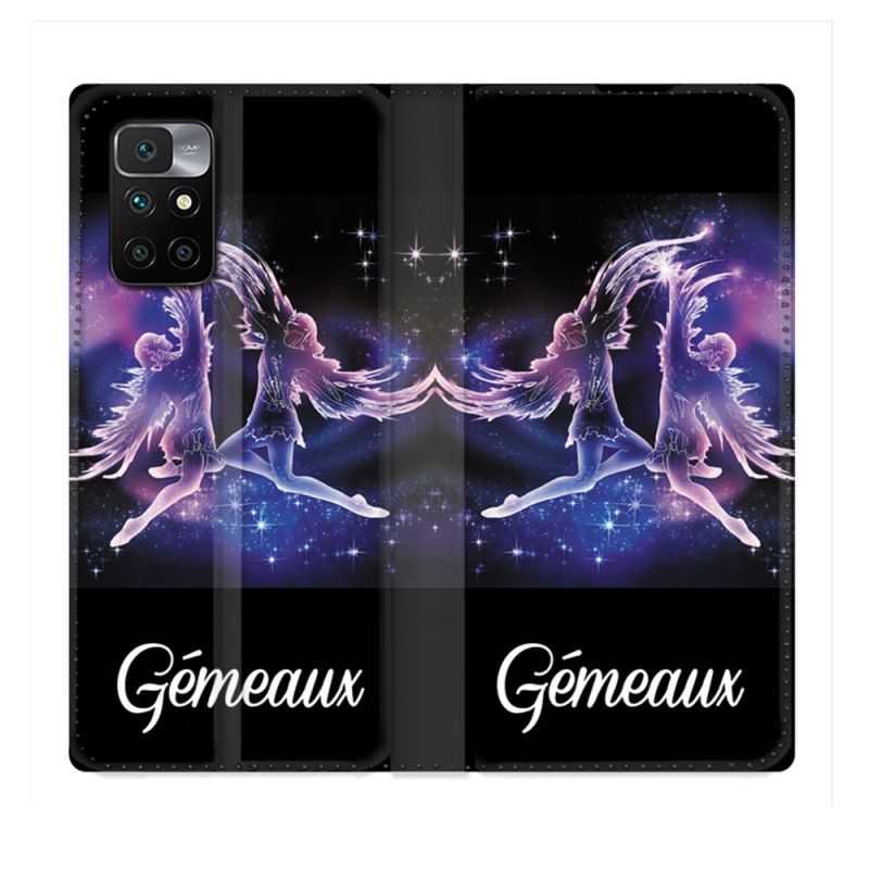 Housse Cuir Portefeuille Pour Xiaomi Redmi 10 Signe Zodiaque 2 Gémeaux