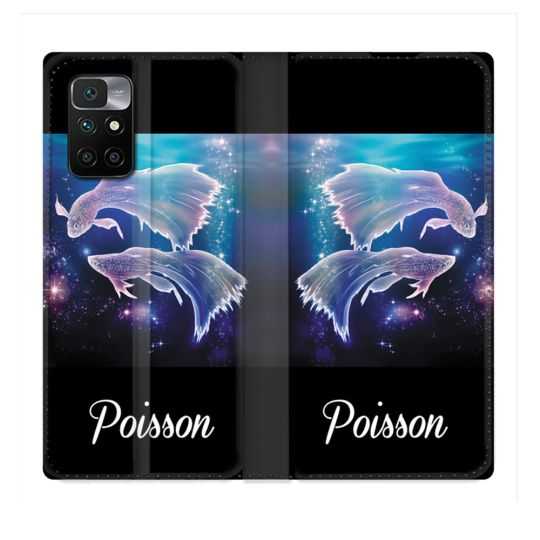Housse Cuir Portefeuille Pour Xiaomi Redmi 10 Signe Zodiaque 2 Poisson