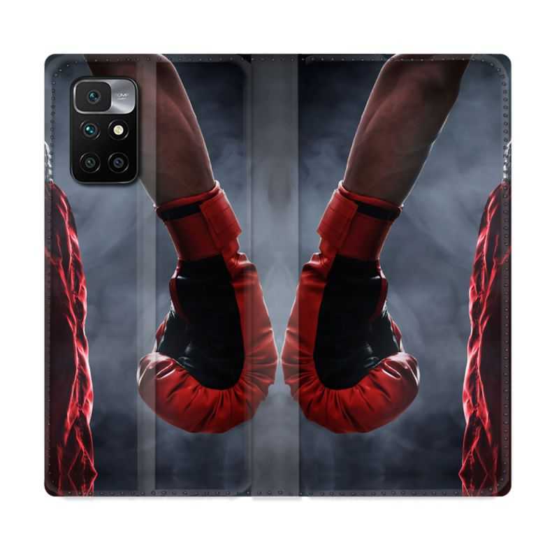 Housse Cuir Portefeuille Pour Xiaomi Redmi 10 Sport Boxe Gant Rouge