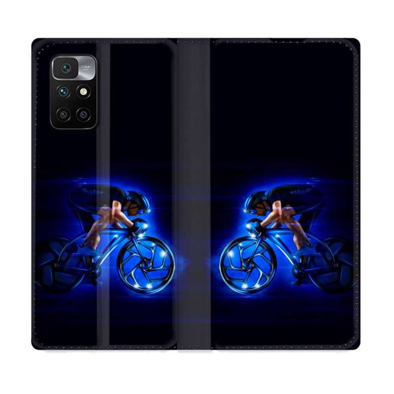 Housse Cuir Portefeuille Pour Xiaomi Redmi 10 Sport Cyclisme Bleu