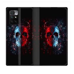 Housse Cuir Portefeuille Pour Xiaomi Redmi 10 Tete de Mort Deflagration