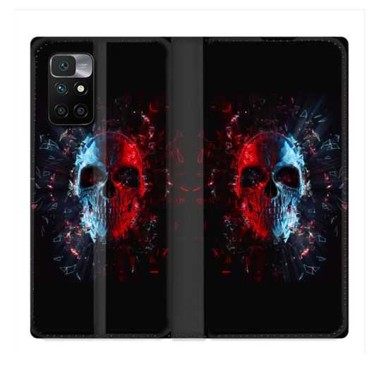 Housse Cuir Portefeuille Pour Xiaomi Redmi 10 Tete de Mort Deflagration