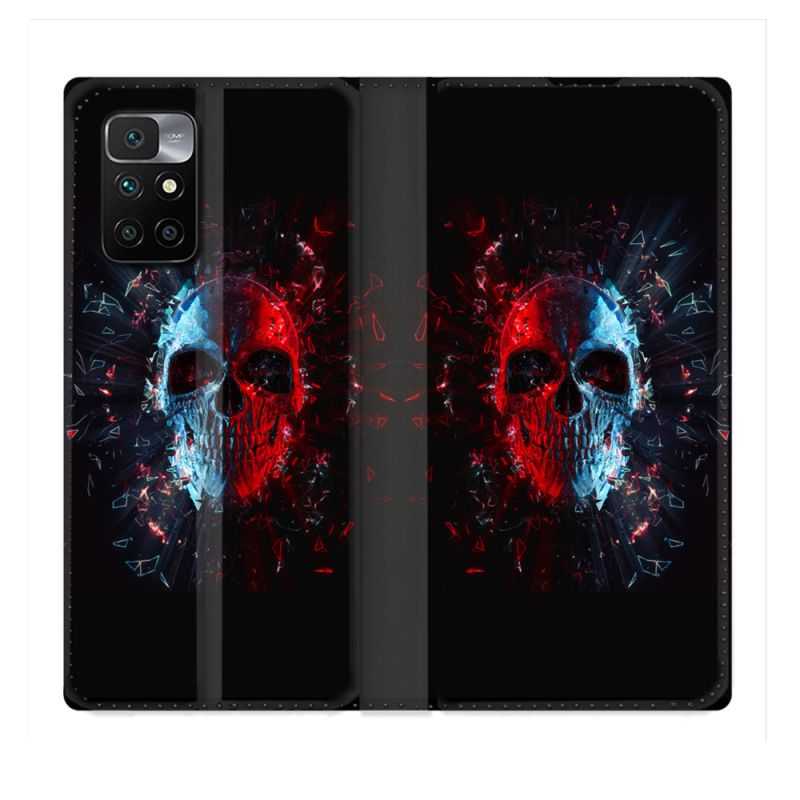 Housse Cuir Portefeuille Pour Xiaomi Redmi 10 Tete de Mort Deflagration
