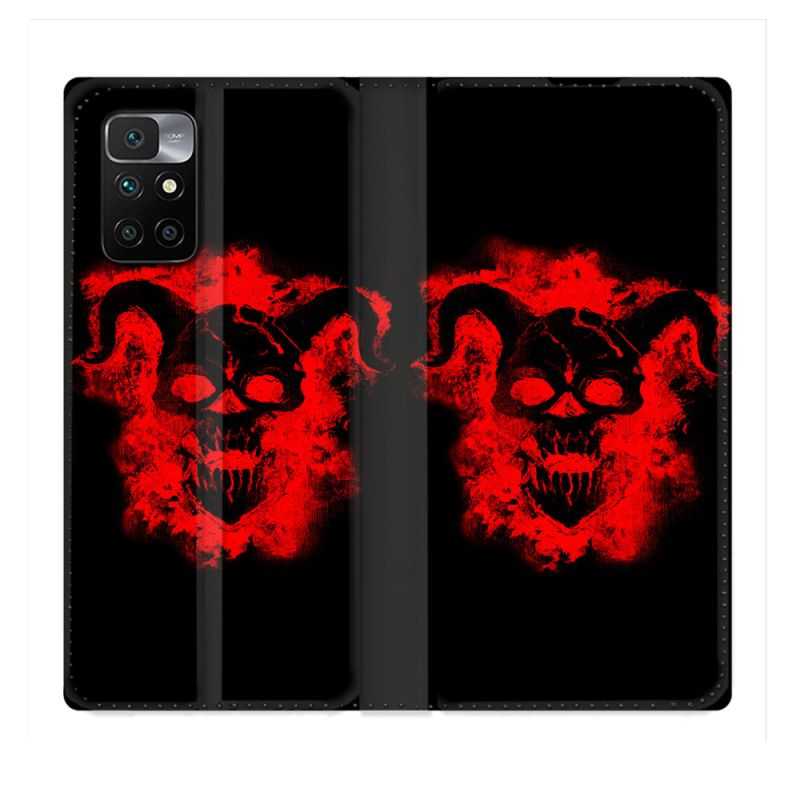 Housse Cuir Portefeuille Pour Xiaomi Redmi 10 Tete de Mort Diable
