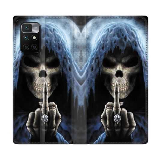 Housse Cuir Portefeuille Pour Xiaomi Redmi 10 Tete de Mort Doigt