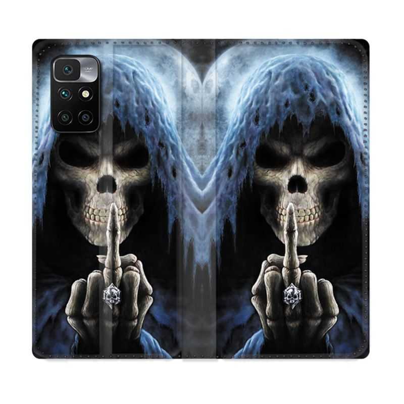 Housse Cuir Portefeuille Pour Xiaomi Redmi 10 Tete de Mort Doigt