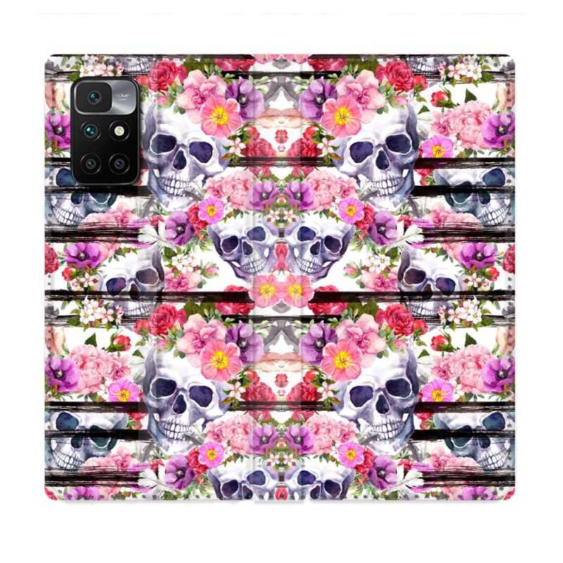 Housse Cuir Portefeuille Pour Xiaomi Redmi 10 Tete de Mort Pattern