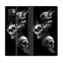 Housse Cuir Portefeuille Pour Xiaomi Redmi 10 Tete de Mort Triple