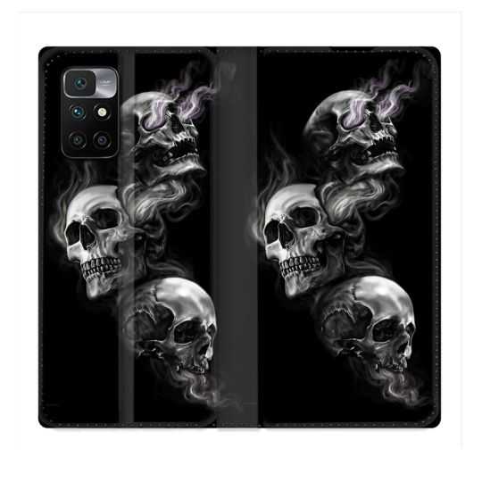 Housse Cuir Portefeuille Pour Xiaomi Redmi 10 Tete de Mort Triple