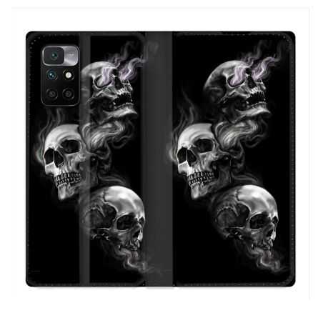 Housse Cuir Portefeuille Pour Xiaomi Redmi 10 Tete de Mort Triple