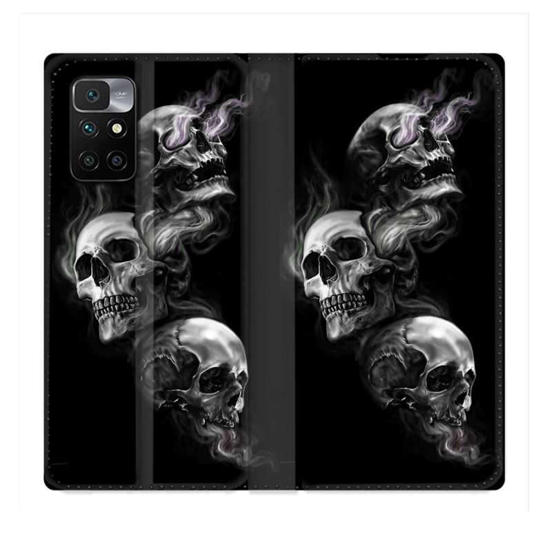 Housse Cuir Portefeuille Pour Xiaomi Redmi 10 Tete de Mort Triple