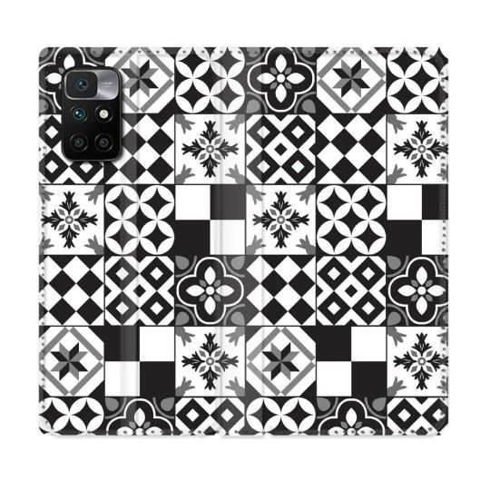 Housse Cuir Portefeuille Pour Xiaomi Redmi 10 Texture Carreau Ciment Noir