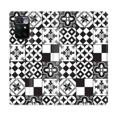 Housse Cuir Portefeuille Pour Xiaomi Redmi 10 Texture Carreau Ciment Noir