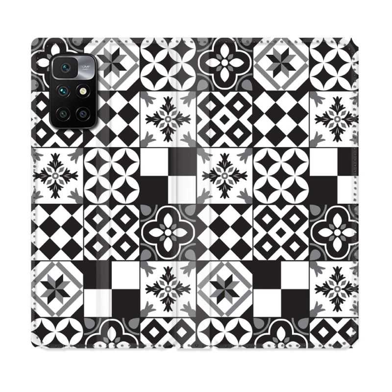 Housse Cuir Portefeuille Pour Xiaomi Redmi 10 Texture Carreau Ciment Noir