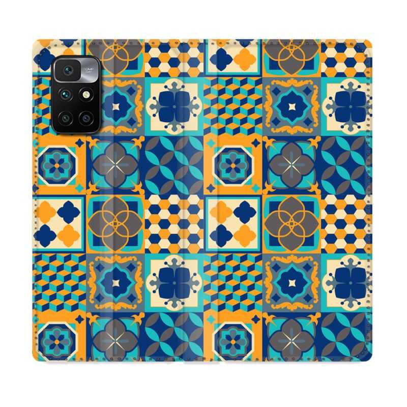 Housse Cuir Portefeuille Pour Xiaomi Redmi 10 Texture Carreau Ciment Orange