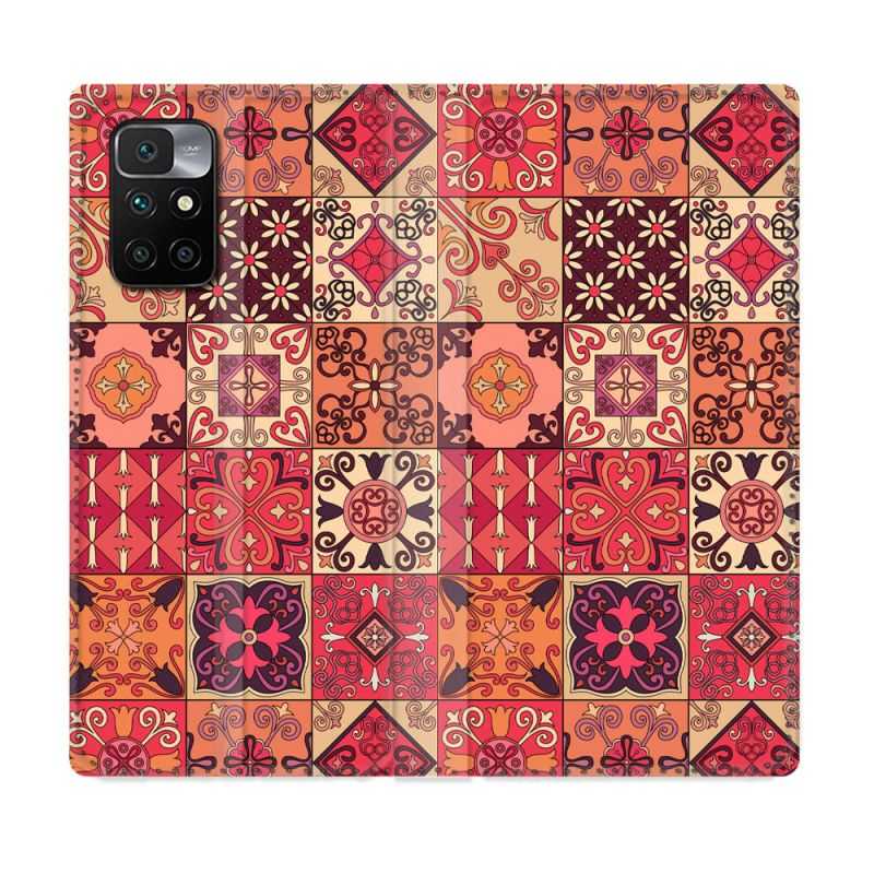 Housse Cuir Portefeuille Pour Xiaomi Redmi 10 Texture Carreau Ciment Rouge