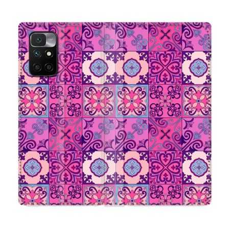 Housse Cuir Portefeuille Pour Xiaomi Redmi 10 Texture Carreau Ciment Violet